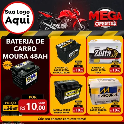 Modelo de Rede Social para Feed Facebook com o tema Mega Ofertas - Motopeças para Baterias Elétricas