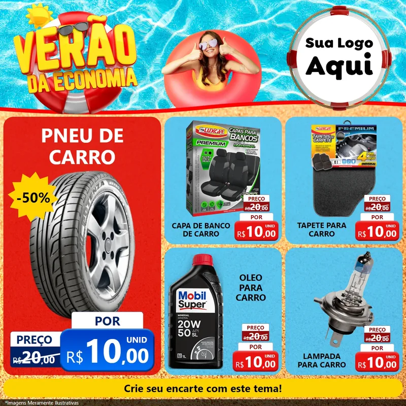 Modelo de Rede Social para Feed Facebook com o tema Verão da Economia para Auto peças