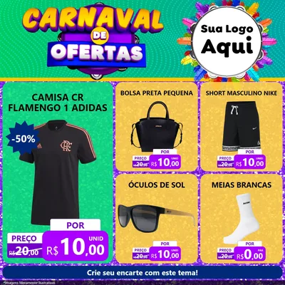 Modelo de Rede Social para Feed Facebook com o tema Carnaval de Ofertas para Roupas e acessórios