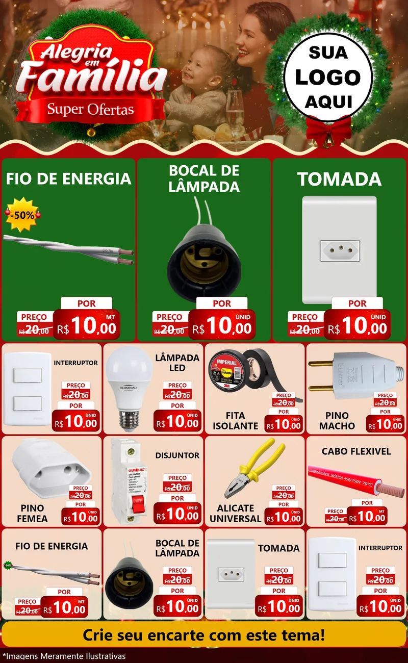 Modelo de Encarte para Encarte Grande com o tema Alegria Em Família - Super Ofertas para Materiais Elétricos