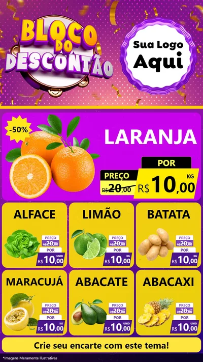 Modelo de Rede Social para Stories com o tema Bloco do Descontão para Hortifrúti
