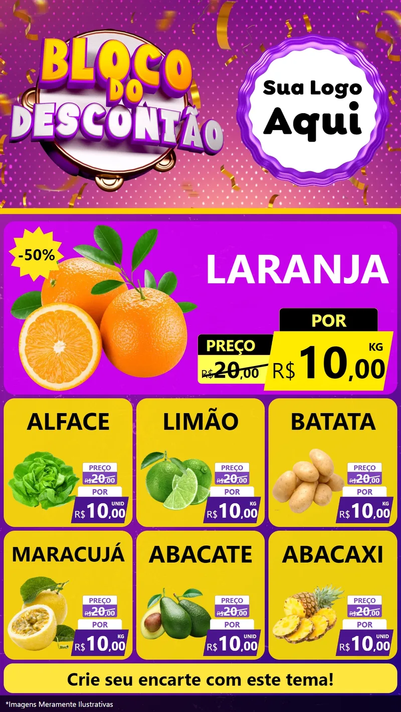 Modelo de Rede Social para Stories com o tema Bloco do Descontão para Hortifrúti