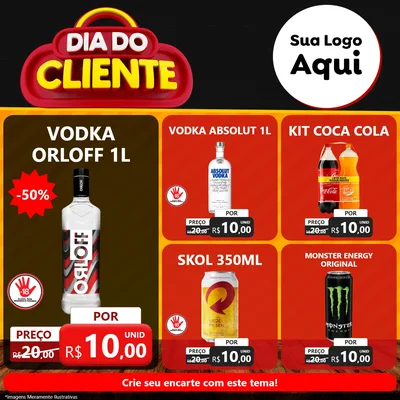 Modelo de Rede Social para Feed Facebook com o tema Dia do Cliente para Distribuidora de bebidas