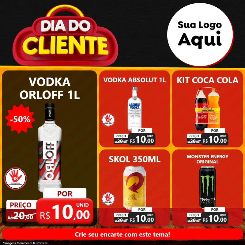 Modelo de Rede Social para Feed Facebook com o tema Dia do Cliente para Distribuidora de bebidas