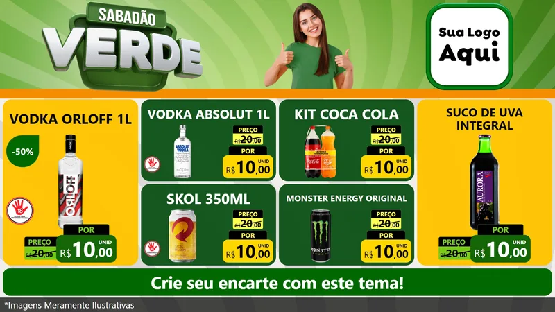 Modelo de TV para TV Horizontal com o tema Sabadão Verde para Distribuidora de bebidas