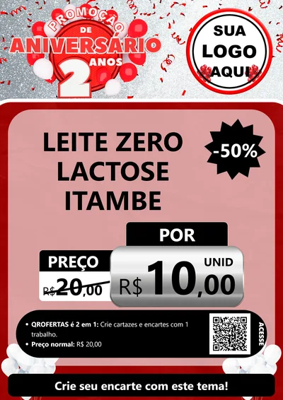 Modelo de Cartaz para Cartaz A4 Vertical com o tema Promoção de Aniversário - 2 Anos para Frios e Laticínios