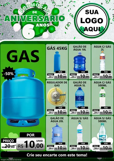 Modelo de Encarte para Encarte A4 Vertical com o tema Promoção de Aniversário - 6 Anos para Água e gás