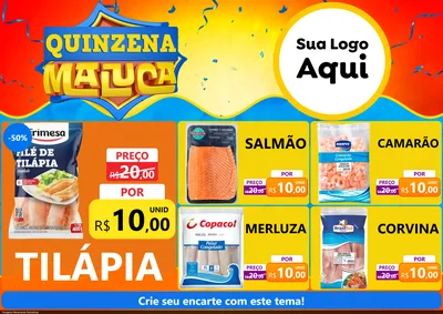 Modelo de Encarte para Encarte A4 Horizontal com o tema Quinzena Maluca para Peixaria