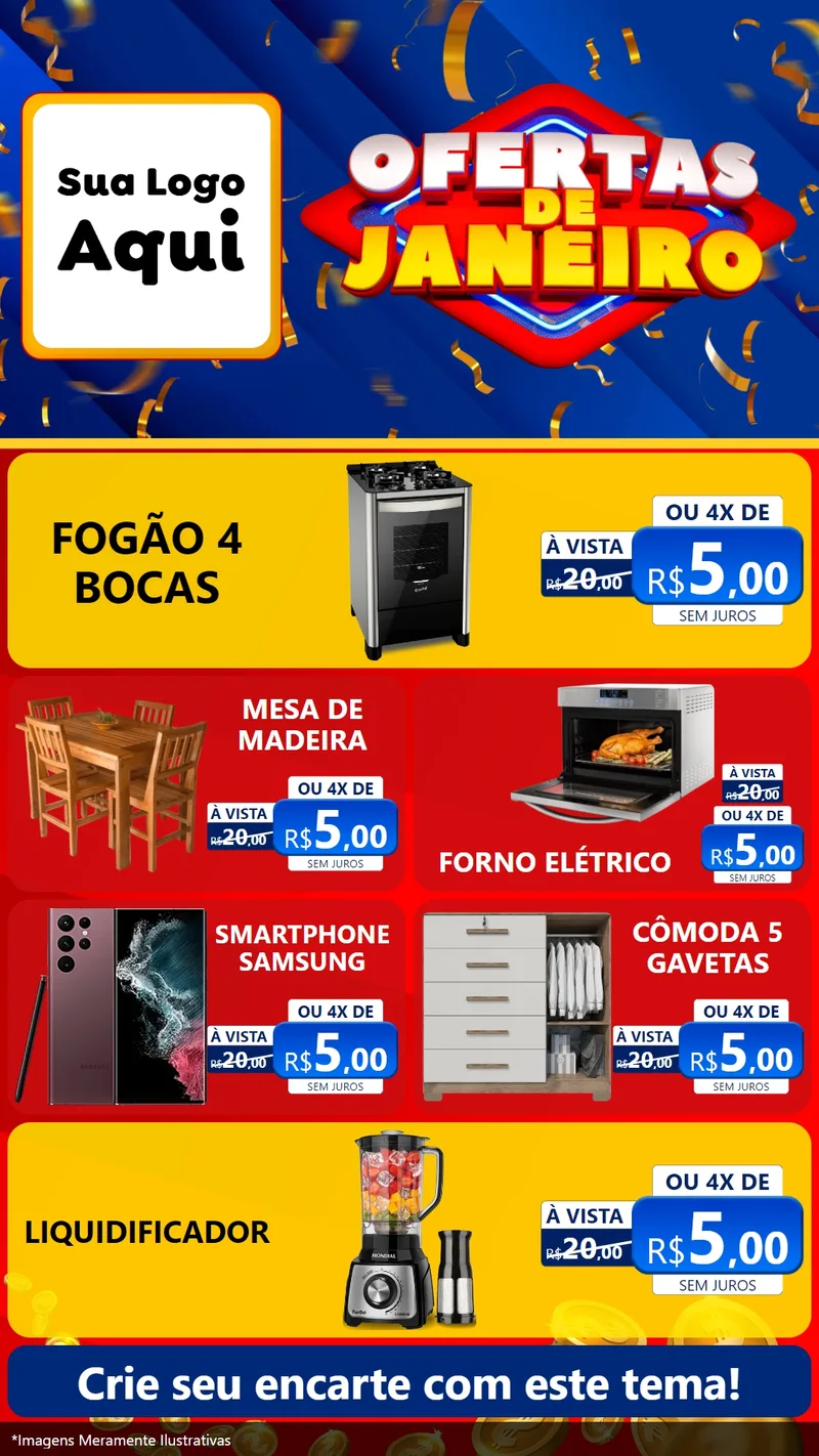 Modelo de TV para TV Vertical com o tema Ofertas de Janeiro para Móveis e Eletro