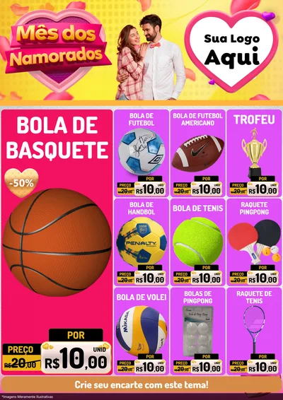 Modelo de Encarte para Encarte A4 Vertical com o tema Mês dos Namorados para Artigos Esportivos