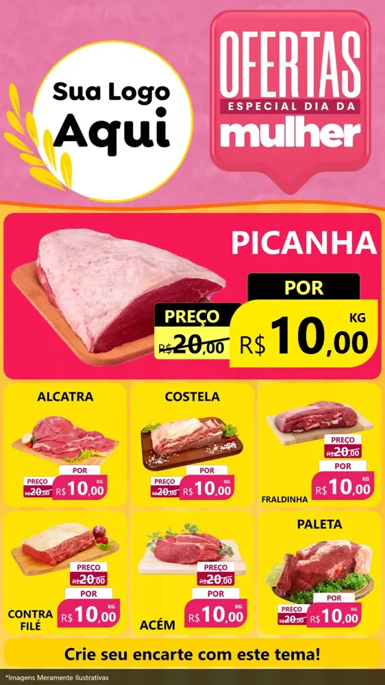 Modelo de Rede Social para Stories com o tema Ofertas - Especial Dia Das Mulheres para Açougue