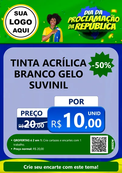 Modelo de Cartaz para Cartaz A4 Vertical com o tema Dia Da Proclamação Da República para Tintas e Ferramentas