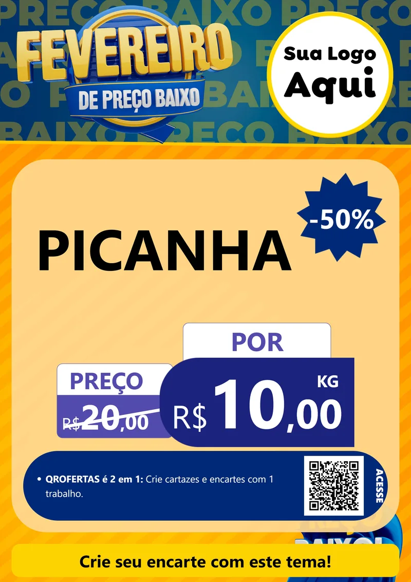Modelo de Cartaz para Cartaz A4 Vertical com o tema Fevereiro de Preço Baixo para Açougue