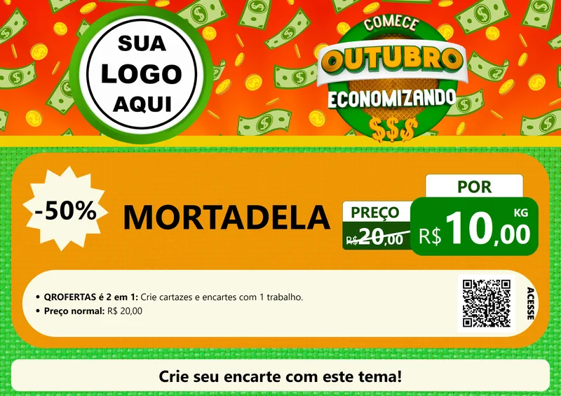 Modelo de Cartaz para Cartaz A4 Horizontal com o tema Comece Outubro Economizando para Frios e Laticínios