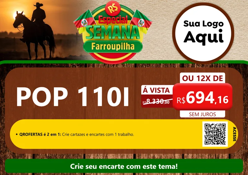 Modelo de Cartaz para Cartaz A4 Horizontal com o tema Especial Semana Farroupilha para Concessionaria de Motos