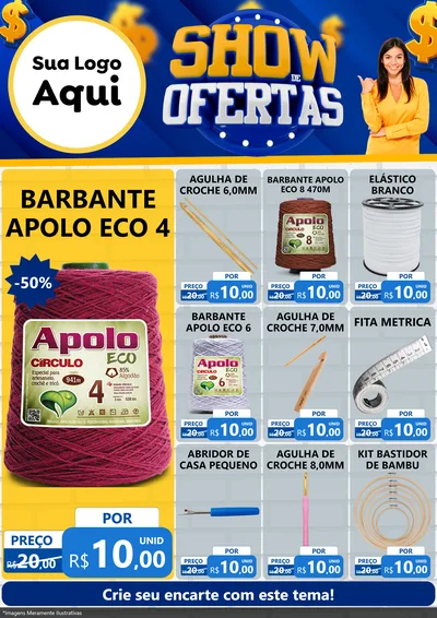 Modelo de Encarte para Encarte A4 Vertical com o tema Show de Ofertas para Armarinho e Aviamentos