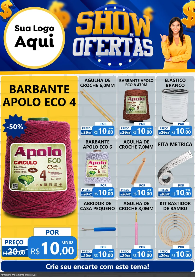 Modelo de Encarte para Encarte A4 Vertical com o tema Show de Ofertas para Armarinho e Aviamentos
