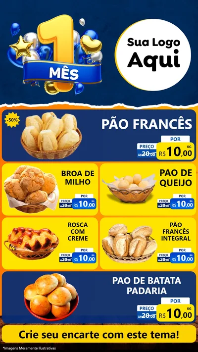 Modelo de TV para TV Vertical com o tema Um Mês de Aniversário para Padaria