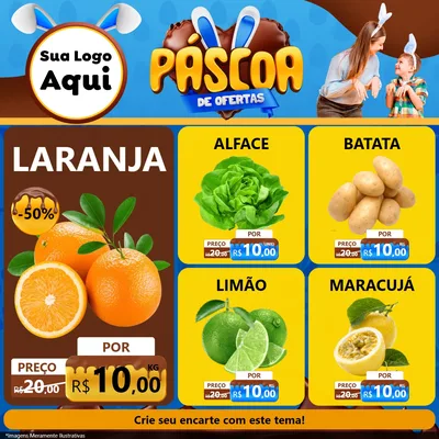 Modelo de Rede Social para Feed Facebook com o tema Páscoa de Ofertas para Hortifrúti