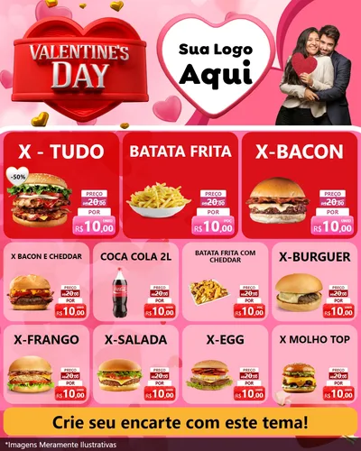 Modelo de Rede Social para Feed Instagram com o tema Valentine's Day para Hamburgueria