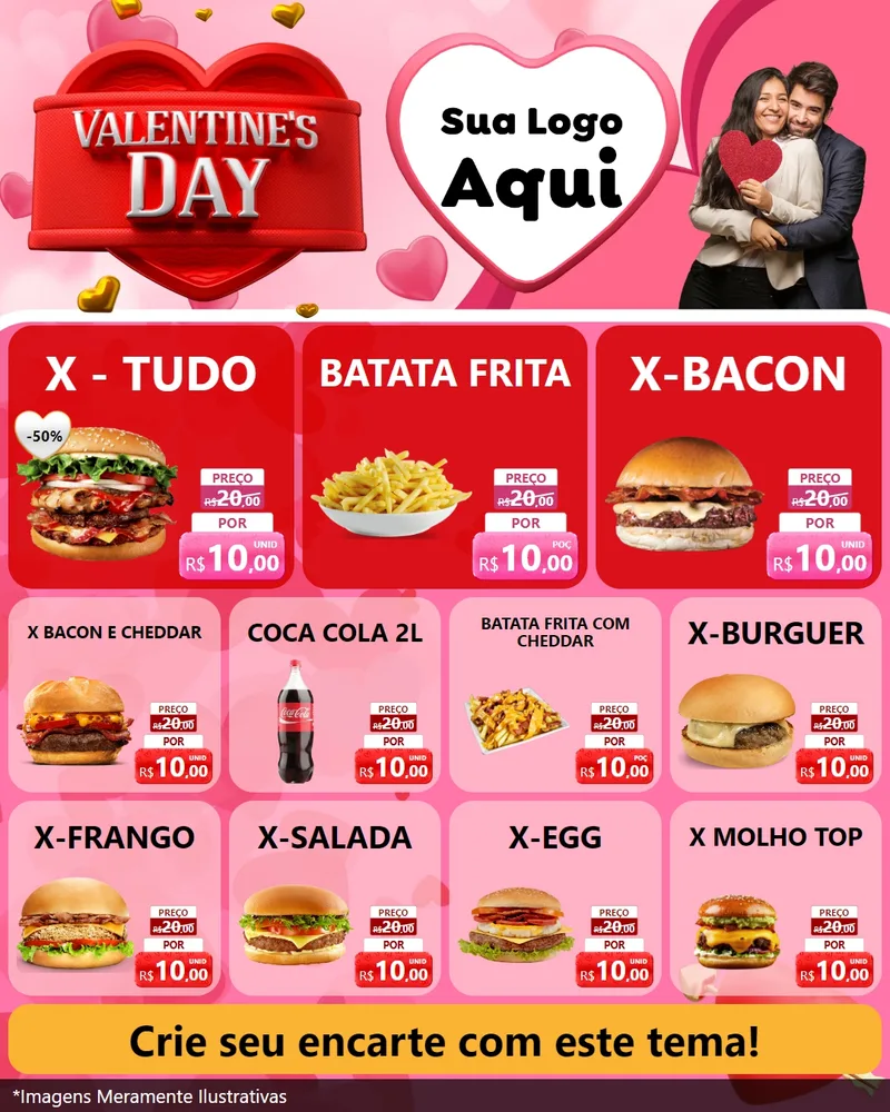 Modelo de Rede Social para Feed Instagram com o tema Valentine's Day para Hamburgueria