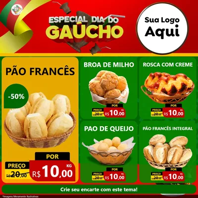 Modelo de Rede Social para Feed Facebook com o tema Especial Dia do Gaúcho para Padaria