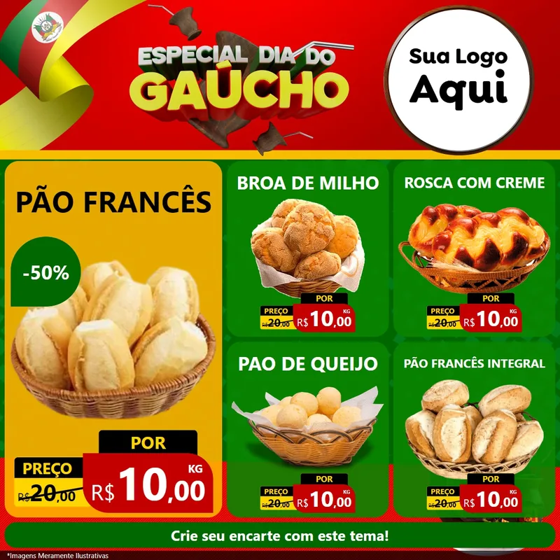 Modelo de Rede Social para Feed Facebook com o tema Especial Dia do Gaúcho para Padaria