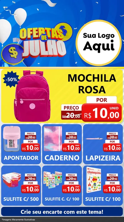 Modelo de Rede Social para Stories com o tema Ofertas de Julho para Papelaria