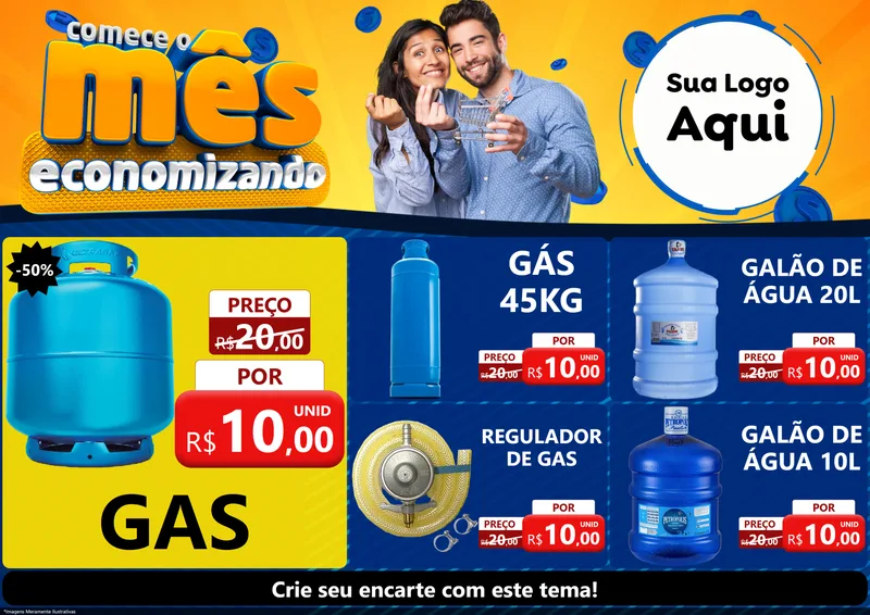 Modelo de Encarte para Encarte A4 Horizontal com o tema Comece O Mês Economizando para Água e gás