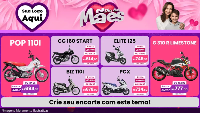 Modelo de TV para TV Horizontal com o tema Dia das Mães para Concessionaria de Motos