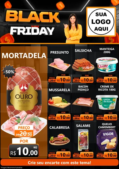 Modelo de Encarte para Encarte A4 Vertical com o tema Black Friday para Frios e Laticínios