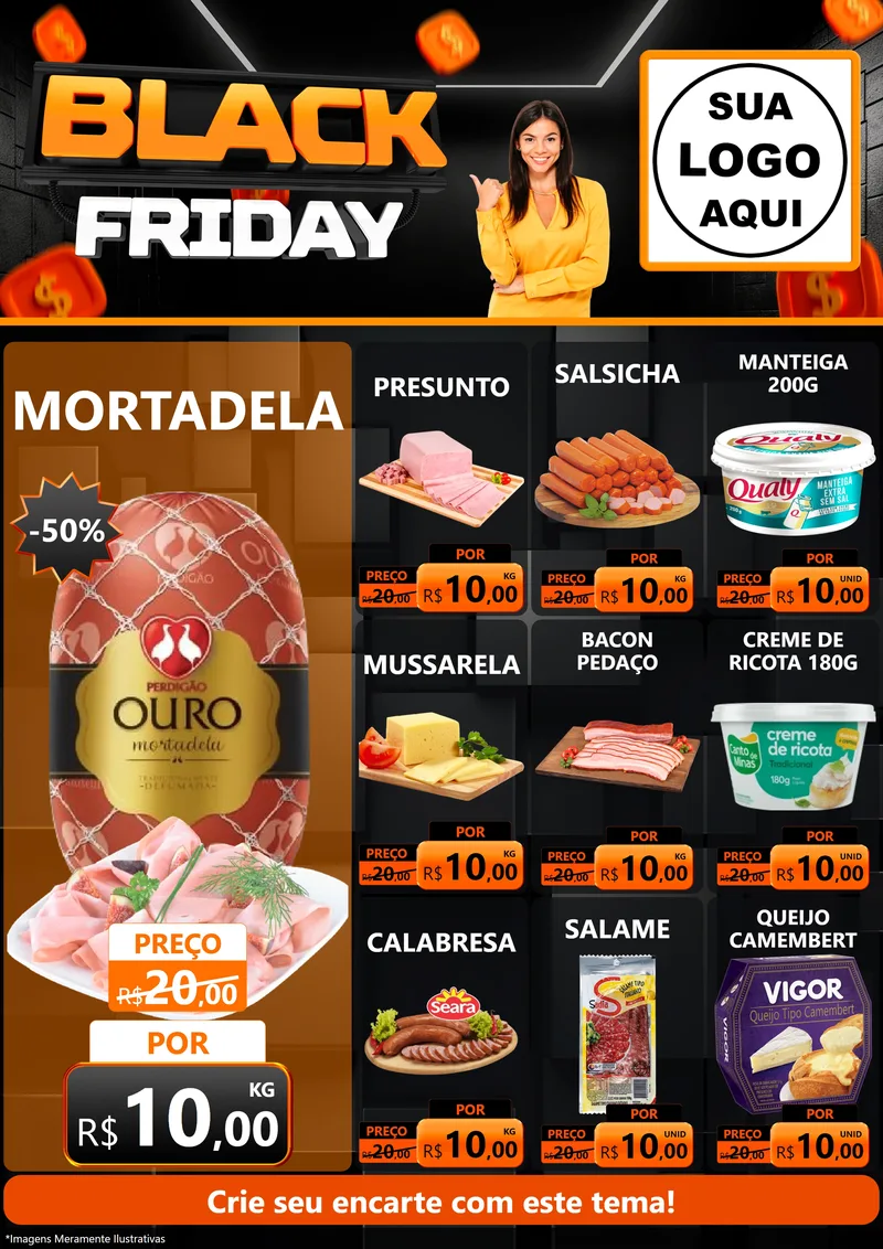 Modelo de Encarte para Encarte A4 Vertical com o tema Black Friday para Frios e Laticínios