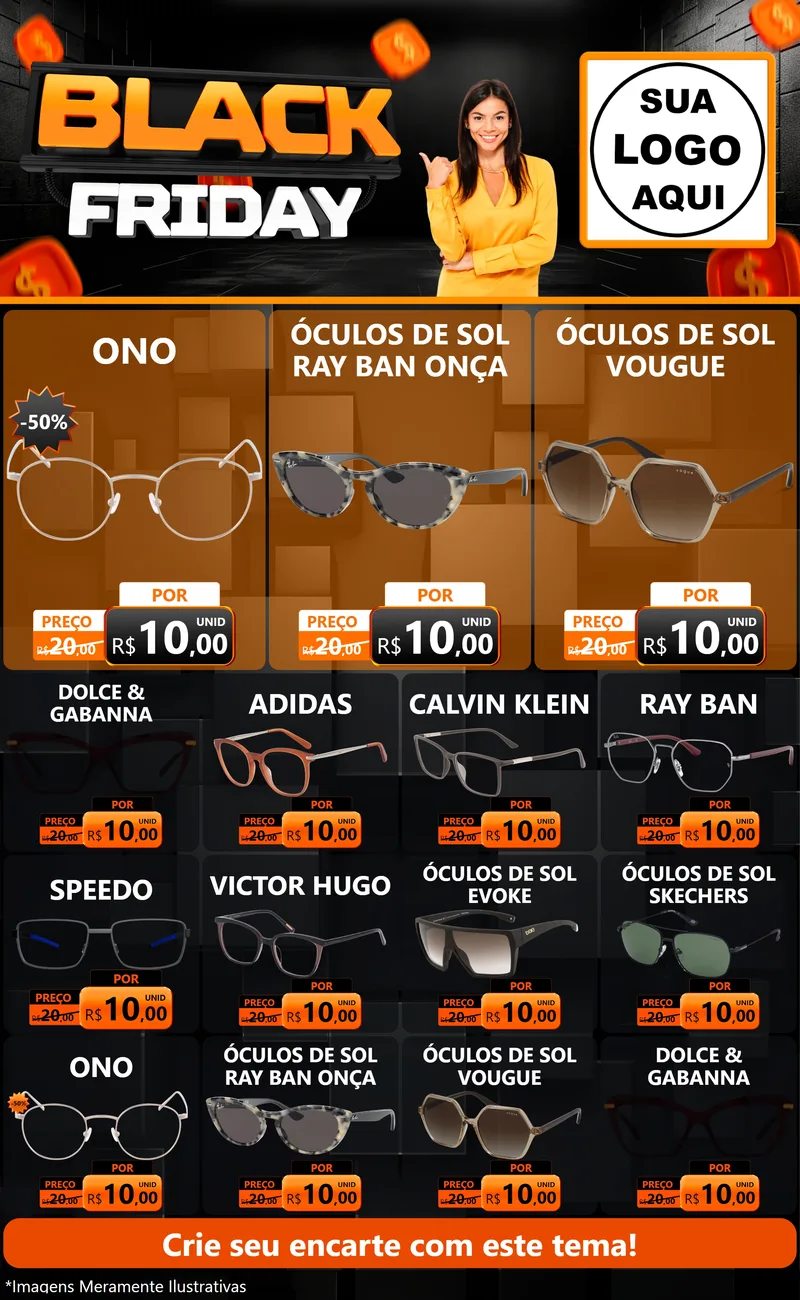 Modelo de Encarte para Encarte Grande com o tema Black Friday para Óticas
