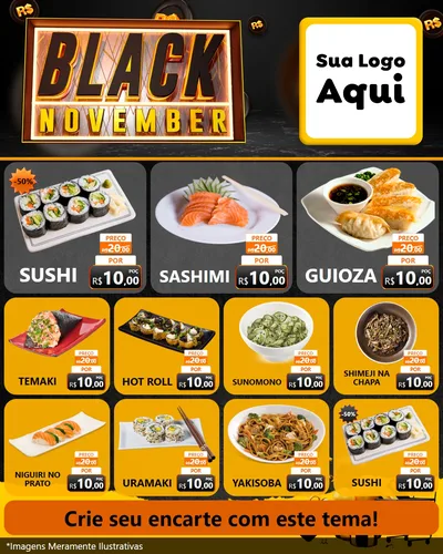 Modelo de Rede Social para Feed Instagram com o tema Black November para Comida japonesa