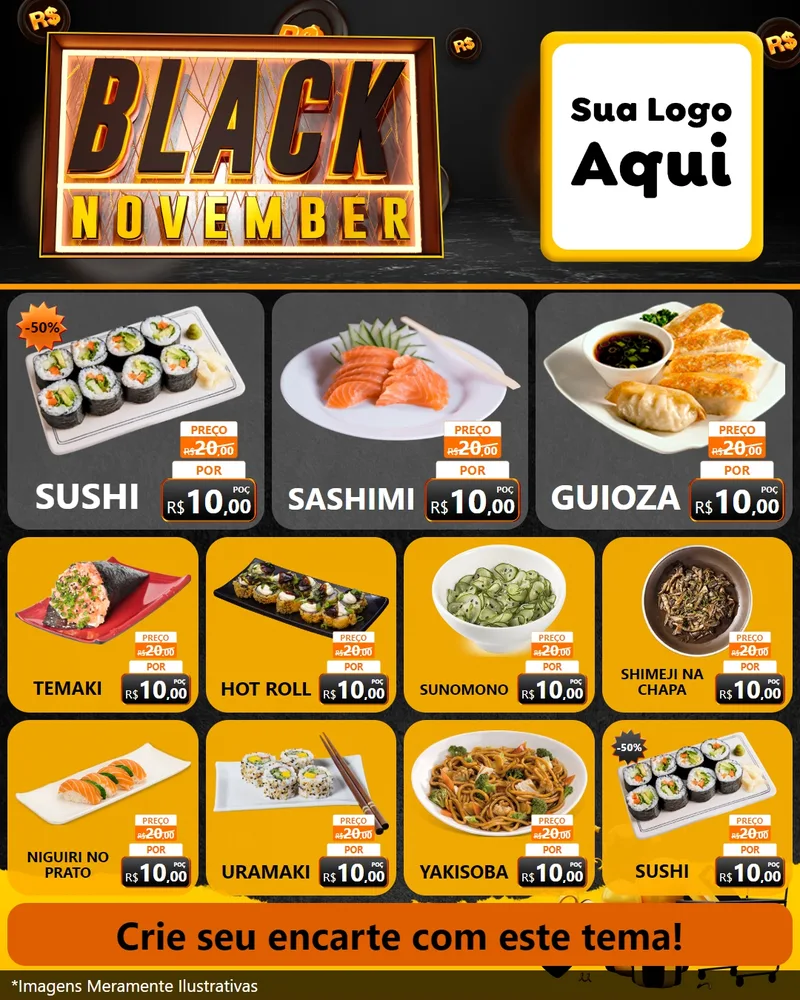 Modelo de Rede Social para Feed Instagram com o tema Black November para Comida japonesa