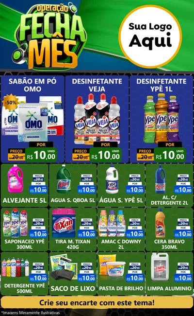 Modelo de Encarte para Encarte Grande com o tema Operação Fecha Mês para Produtos de Limpeza