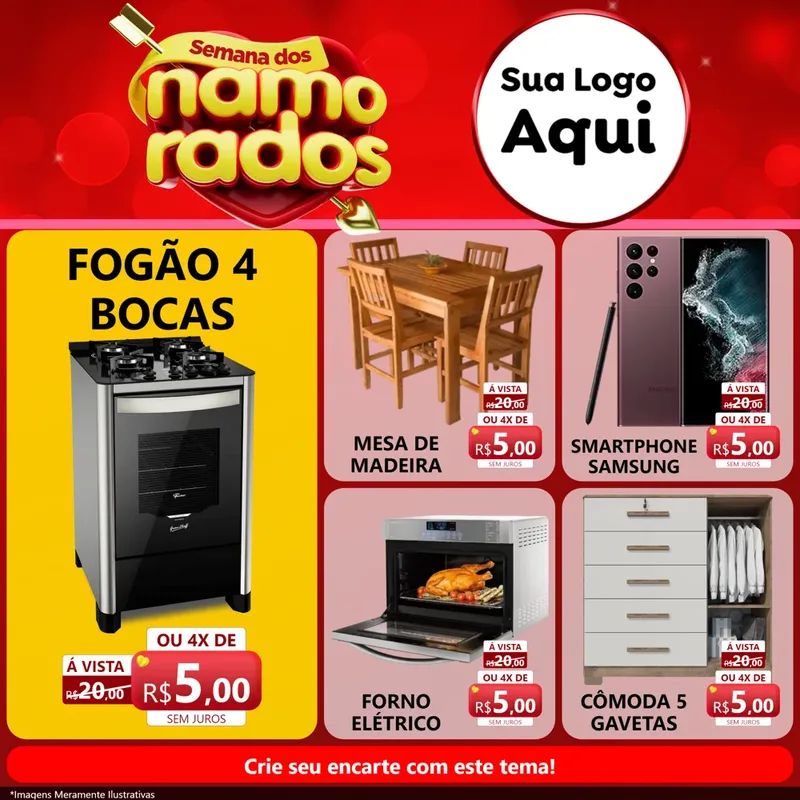 Modelo de Rede Social para Feed Facebook com o tema Semana dos namorados para Móveis e Eletro