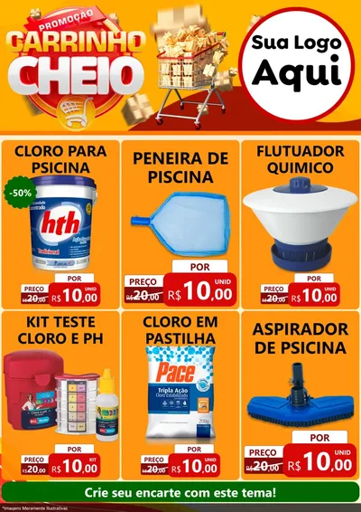 Modelo de Encarte para Encarte A4 Vertical com o tema Promoção carrinho cheio para Produtos para Piscina