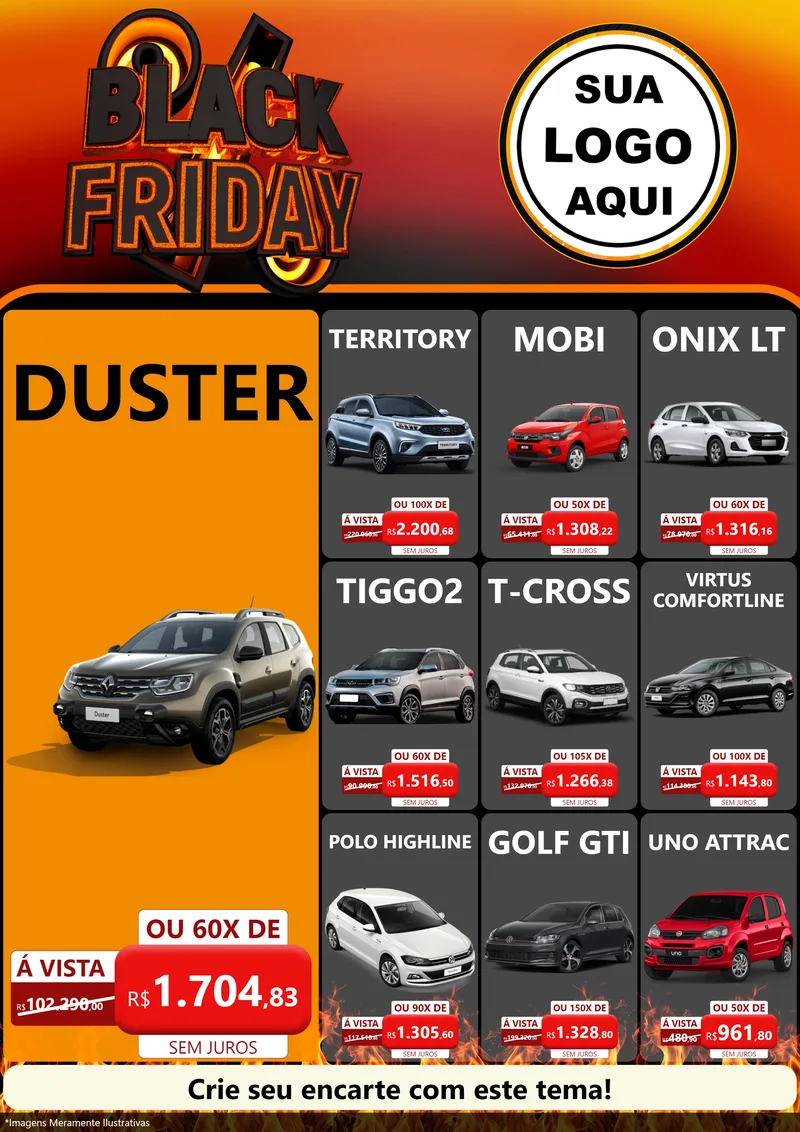 Modelo de Encarte para Encarte A4 Vertical com o tema Black Friday para Concessionaria de Carros