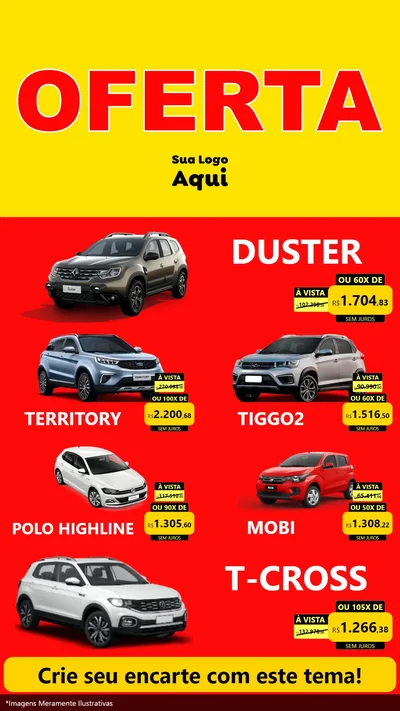 Modelo de TV para TV Vertical com o tema OFERTA - Vermelho Cartaz para Concessionaria de Carros
