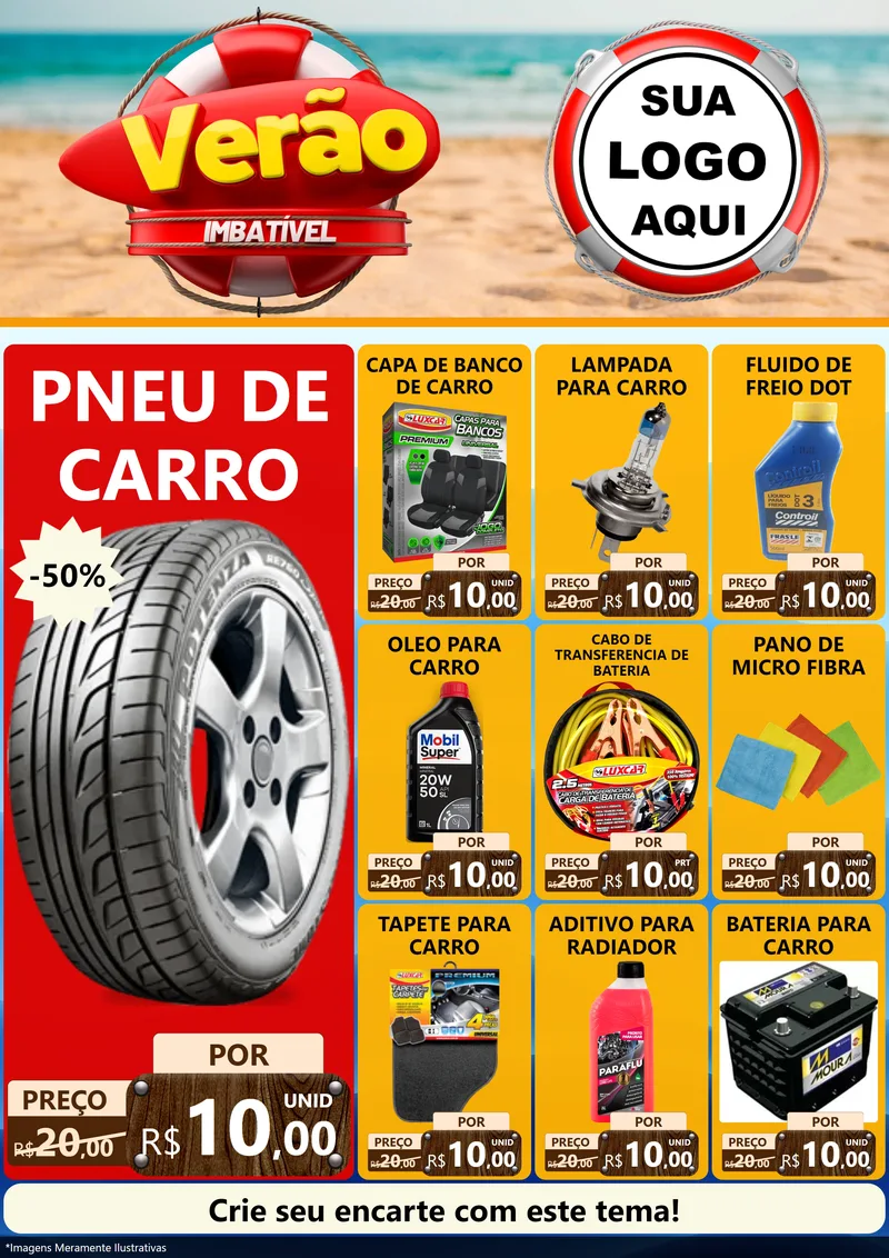 Modelo de Encarte para Encarte A4 Vertical com o tema Verão Imbatível para Auto peças