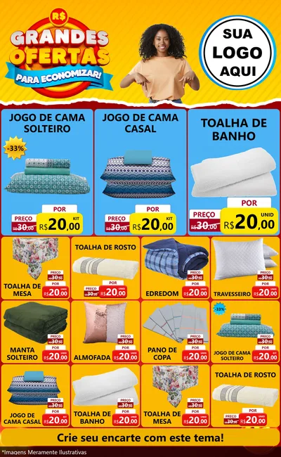 Modelo de Encarte para Encarte Grande com o tema Grandes Ofertas Para Economizar! para Cama, Mesa e Banho