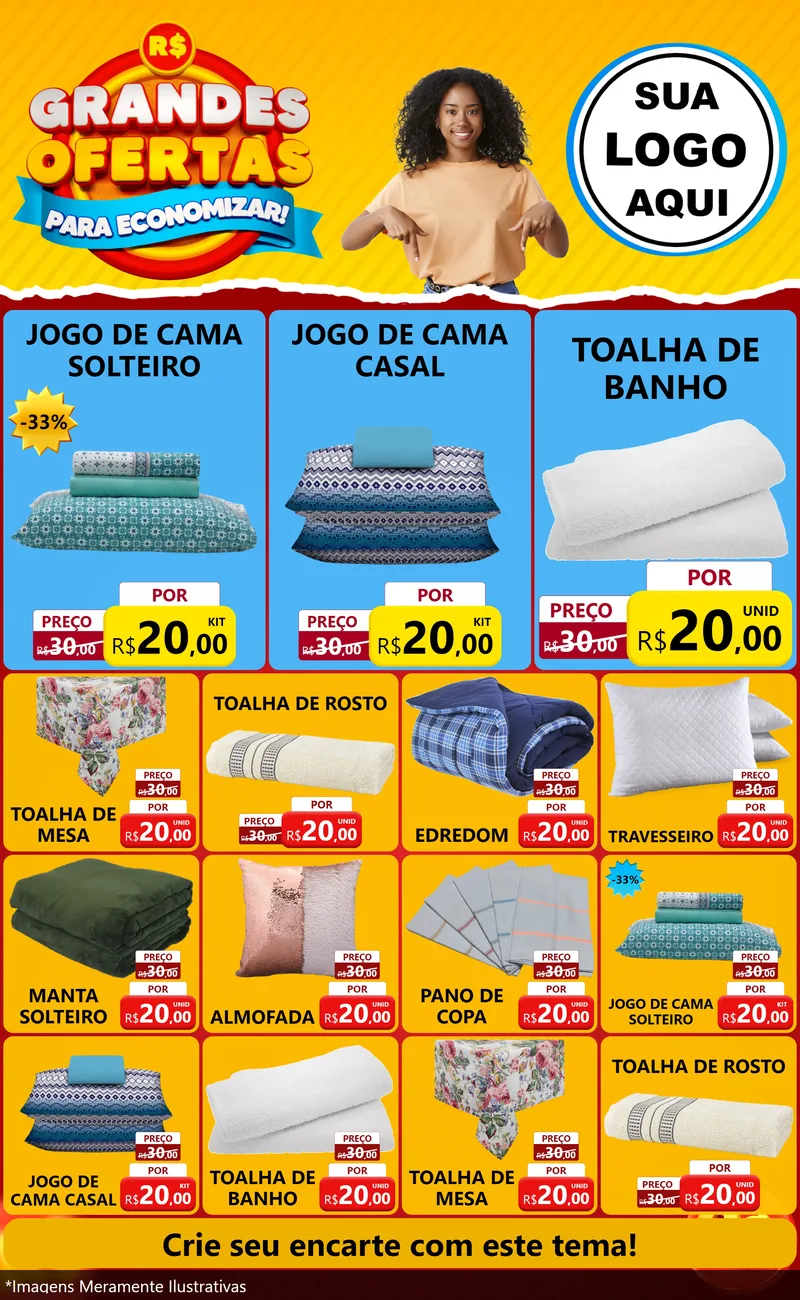 Modelo de Encarte para Encarte Grande com o tema Grandes Ofertas Para Economizar! para Cama, Mesa e Banho