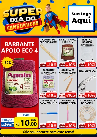 Modelo de Encarte para Encarte A4 Vertical com o tema Super Dia do Consumidor para Armarinho e Aviamentos