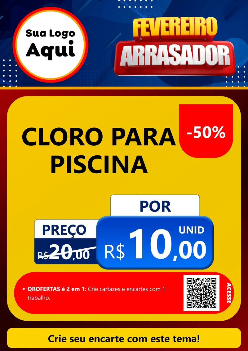 Modelo de Cartaz para Cartaz A4 Vertical com o tema Fevereiro Arrasador para Produtos para Piscina