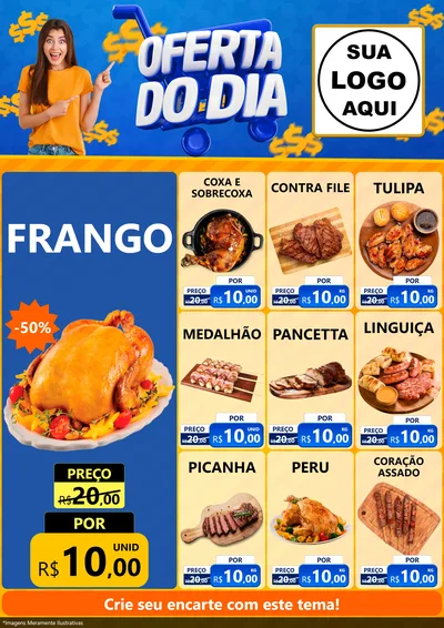 Modelo de Encarte para Encarte A4 Vertical com o tema Oferta do Dia para Assados