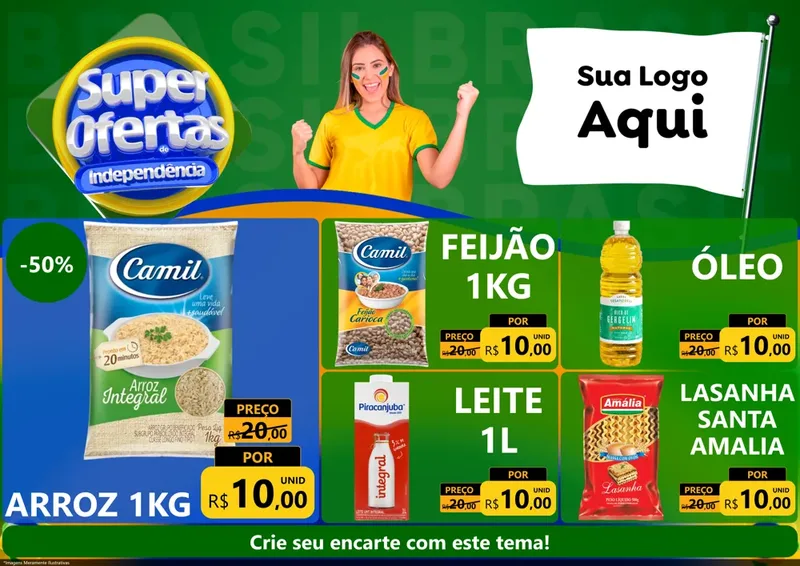 Modelo de Encarte para Encarte A4 Horizontal com o tema Super Ofertas de Independência para Supermercado