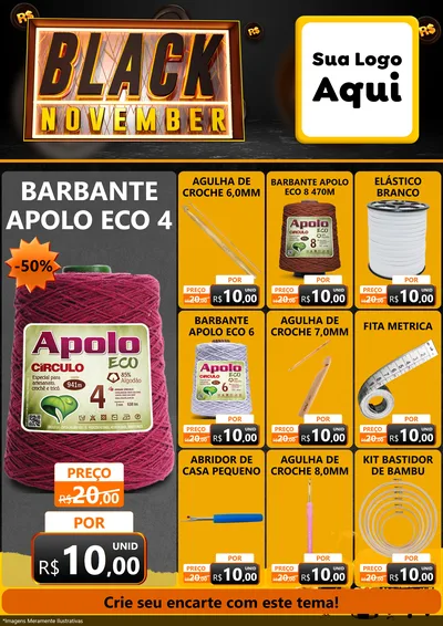 Modelo de Encarte para Encarte A4 Vertical com o tema Black November para Armarinho e Aviamentos