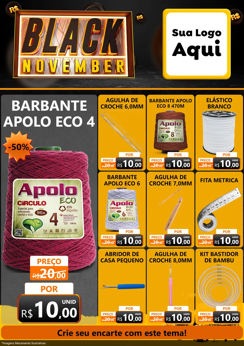 Modelo de Encarte para Encarte A4 Vertical com o tema Black November para Armarinho e Aviamentos