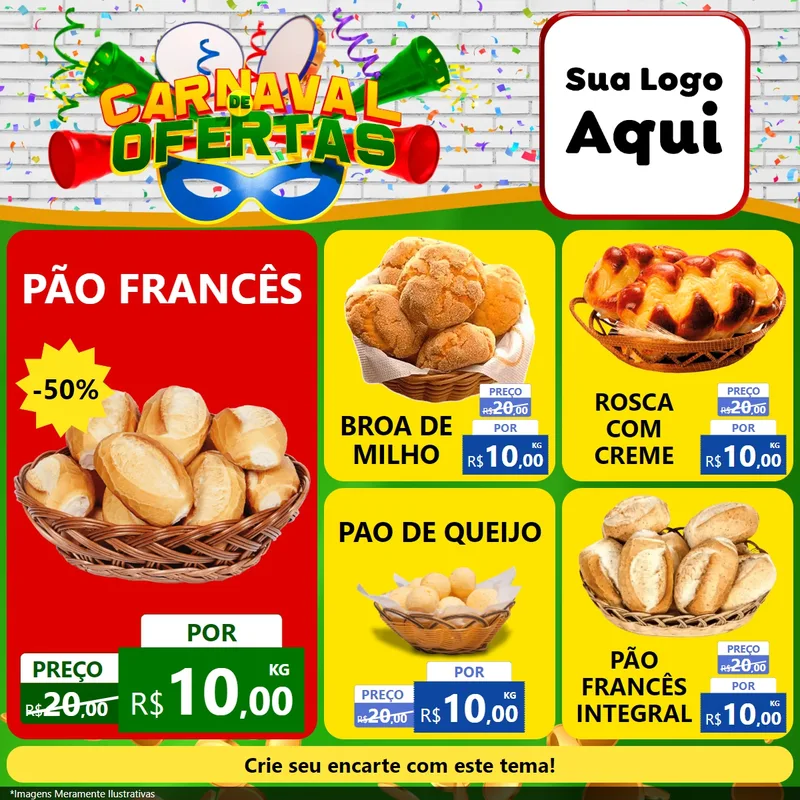 Modelo de Rede Social para Feed Facebook com o tema Carnaval de Ofertas para Padaria